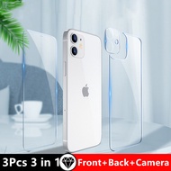 ฟิล์มกระจกนิรภัยเต็มจอสำหรับ iPhone 13 Pro Max 3 In 1ฟิล์มกันรอยกระจกนิรภัยใสด้านหน้า + หลัง + เลนส์