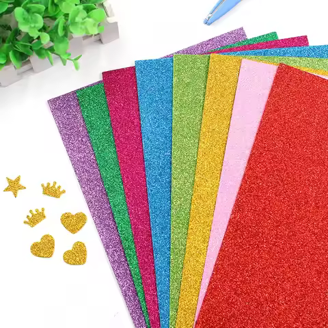 A4 10pcs Foamiran Glitter Foam Paper DIY Kraft Sponge Paper Gold Powder Glitter Handmade Paper Craft