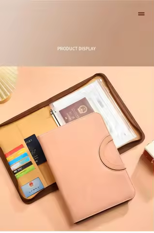 New A4 4-ring PU Leather Binder Document Organizer Folder Set, including 3-type Binder Zipper Pocket