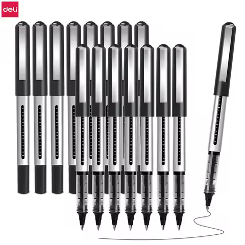 Deli RollerBall Pens,12 Pack Blue Black Fine Point Roller Ball Pen, 0.5mm Liquid Gel Ink Pen for Wri