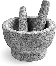 8 Inch Large Capacity Mortar and Pestle Set - One Mortar and Two Pestels - Natural 5 Cups Unpolished Heavy Granite for Apothecary Kitchen