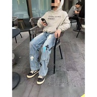 Chrome hearts High Version Chrome hearts Chrome hearts Leather Label Cross Logging Pants Jeans, Unis