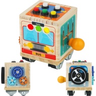 Busy Car Cube Montessori Toy Cube Travel Toy with LED Light