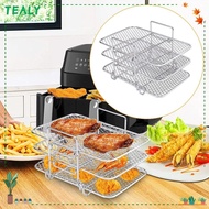 TEALY Air Fryer Rack, Stackable Cooker Dehydrator Rack,  Multi-Layer Stainless Steel Three-Layer Basket Kitchen Gadgets