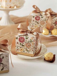 10入組,高端小眾手繪花卉系列婚禮糖果盒,婚禮禮品糖果袋禮盒,派對周年紀念日通用,清倉特賣小型企業補給品