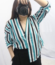 Hoziro Atasan REAL PICTURE / Blouse Melva / Blouse Kerah V / Blouse Stripe / Blouse Garis Garis