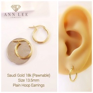 ✈✓PAWNABLE ✓FREE SHIPPING ✓COD Legit Saudi Gold 18k Plain Hoop Earrings