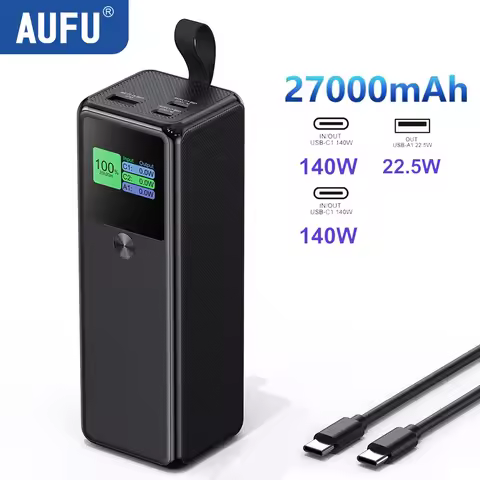 AUFU Power Bank 27000mAh Portable 3-Port Charger 140W PD3.1 Fast Charging External Battery Powerbank