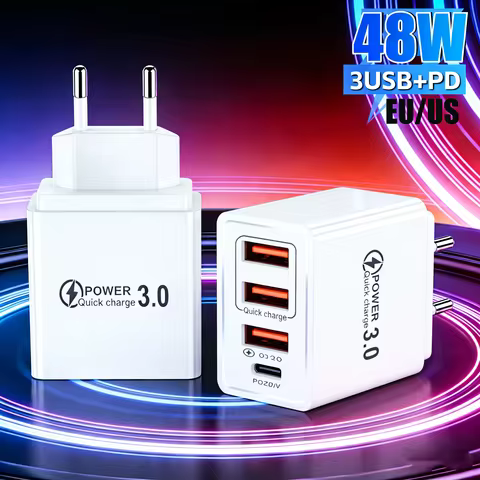 48W 3USB Fast Charger Type C QC 3.0 Portable Wall Charger PD Fast Charge EU/US Plug For Samsung Huaw