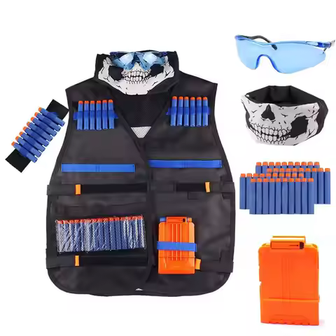 Kids Tactical Vest Kit Nerf Guns Series Refill Darts Reload Clips Tactical Mask Wrist Band And Prote