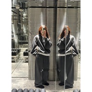 GFF2 AW * 2025 Autumn New Style Street Unisex Logo Embroidery Distressed Stand Collar Sweatshirt+Tro