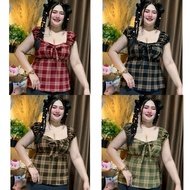 Plus Size Women's Shirt ️Chest 36-46 ️ Cute Plaid Strap Doll Sleeves But Fake Bow Smocked Chest Beau