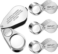 EEEKit 4PCS Loupe Magnifier, 10X 20X 30X 40X Magnifying Glass with Light, Full Metal Folding Pocket 