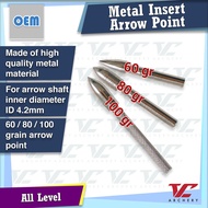 V Club Archery Metal Insert Arrow Point - Arrow Shaft ID4.2mm - 60 Grain/80 Grain/100 Grain