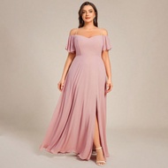 Plus Size Glamorous Off-Shoulder Bridesmaid Dress Pink Bridesmaid Dresses Fall Wedding Guest Dresses