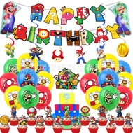 Mario Theme kids birthday party decorations banner cake topper foil balloon set supplies
