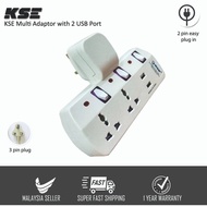 KSE 3 Pin/UK Plug With 3 Ways Multi Universal 2 USB Port Adapter/Socket