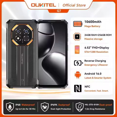 OUKITEL G7 10600mAh Rugged Smartphone 24GB (8+16)+256GB, 6.52" Display 64MP Camera, IP68 Waterproof,