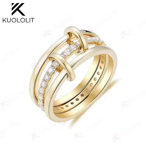 Kuololit Lab Grown Diamonds Rings for Women Men Solid 18K 14K 10K Gold Connect 3 Rings Wedding Band 