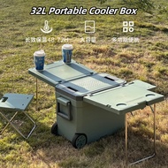 32l Portable Cooler Box Ice Box Foldable Picnic Table And Chairs Camping Outdoor Picnic Insulated Food Trolley Storage Box Freezer