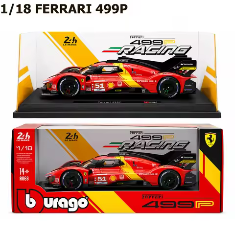 Ferrari 499P Hypercar Le Mans 2023 Champion #51 1/18 Diecase Model Race Rubber Tires Display Base Co