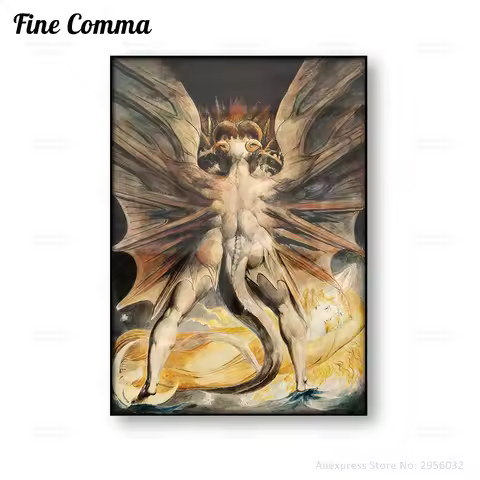 The Great Red Dragon and the Woman Clothed in Sun William Blake Vintage Poster Antique Painting Wall
