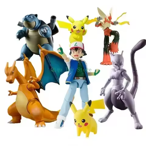 Bandai Original Pokemon S.H.Figuarts SHF Ash Ketchum Pikachu Jessie James Meowth Anime Action Figure