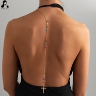 Edgy Y2K Baddie Cross Backdrop Necklace Goth Rhinestone Body Chain Backless Jewelry