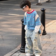 AY Children's Jeans Trousers Boys' Handsome 2025 Spring Korean Version Boys Retro American High Stre