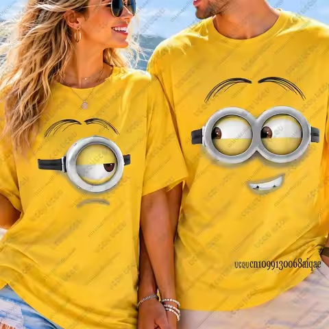 Summer Classic Cartoon Minions Funny Expression Couple T-shirt 2026 Hot Movies Pure Cotton Short Sle