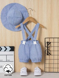 寶寶男孩嬰兒條紋連帽兩件套,可愛的連身短褲,適用於春夏日常休閒服飾