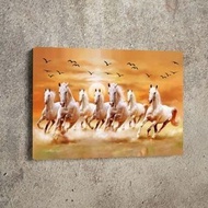 Seven Running White Horse Animal Painting Art Canvas Vastu 7 Wall Sticker Poster