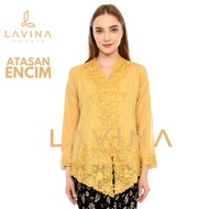 Lavina - Modern Embroidered Encim Kebaya, Traditional Betawi Batik, Gold, Yellow, Gold, Long Sleeves