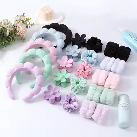 6pcs Headbands Wristband Set for Washing Face Soft Makeup Skincare Headbands Teen Girl Gifts Hair Ac