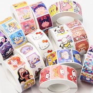 500PCS/Roll Cartoon Animation Sanrio  ONEPIECE Genshin Impact Roll Sealing Stickers for Helmet Bicyc