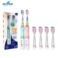 Seago EK6 Kids Electric Toothbrush with 4 Brush Heads - 23000VPM Sonic Cleaning IPX7 Waterproof 2-Mi