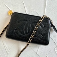 絕版古董包 Chanel黑色魚子醬牛皮斜背包 單肩包 側背包 中古包