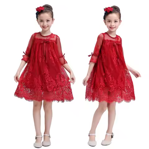 Fashion Girl Dress Lace Teenager Girl Clothes Formal Dresses Party Wedding Outfit Elegant Kids Cloth