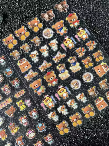 Cute Y2K Rilakkuma Pixel Art Style Nail Art Stickers Kawai Brown Bear Mini Luggage Box Makeup Box Ro