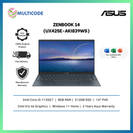 Asus Laptop Zenbook 14 UX425E-AKI839WS 14" FHD Pine Grey ( I5-1135G7, 8GB, 512GB SSD, Intel, W11, HS )