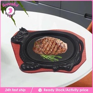 [Lovoski] Cast Iron Griddle Pan, BBQ Frying Pan with Wooden Base, Steak Pan, Grill Server Plate for Steak, Restaurant Supply