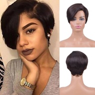 Wig Rambut Manusia Asli 100% Model Pendek Warna Alami Untuk Wanita
