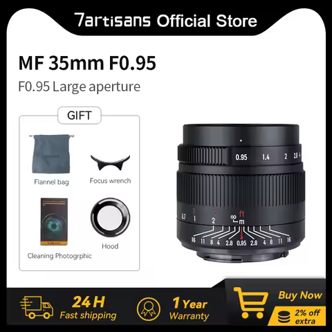 7artisans 35mm F0.95 Large Aperture Portrait Lens For Sony E ZVE10 FX30 Fuji FX X-T1 Canon RF R50 Ni
