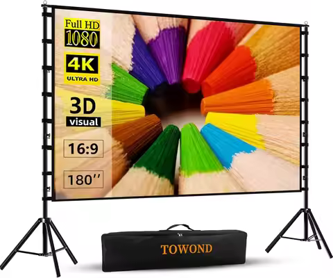 180-Inch Outdoor Projector Screen with Stand, Portable 15ft Large 4K HD Movie Screen Wrinkle-Free De