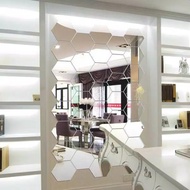 HIASAN DINDING (1Pcs) Medium Glass MIRROR HEXAGONAL MIRROR Wall Decoration HEXAGON STICKER [VC]