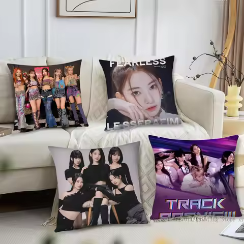 KPOP L-LE S-SSERAFIM Pillow Case Square Pillow Bedroom Sofa Leisure Comfort Cushion Car Living Room 