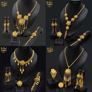 2023 Dubai 24k Gold-Plated Flower Hollow Jewelry Set Necklace Earrings Bracelet Ring Middle East Dub