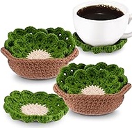 Crochet Flower Coaster - 2 PK Crochet Leaf Pot Crochet Coasters Container Beverage Coaster Sets,Fun 