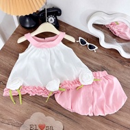 Sét quần bí dáng phồng 2 lớp +áo cổ yếm (trắng -hồng)cho bé gái từ 1-8 tuổi (10-30kg )annakids