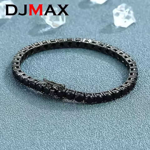 DJMAX Black Moisssanite Tennis Bracelet Original 925 Sterling Silver Jewelry Hip Hop Men's Moisssani